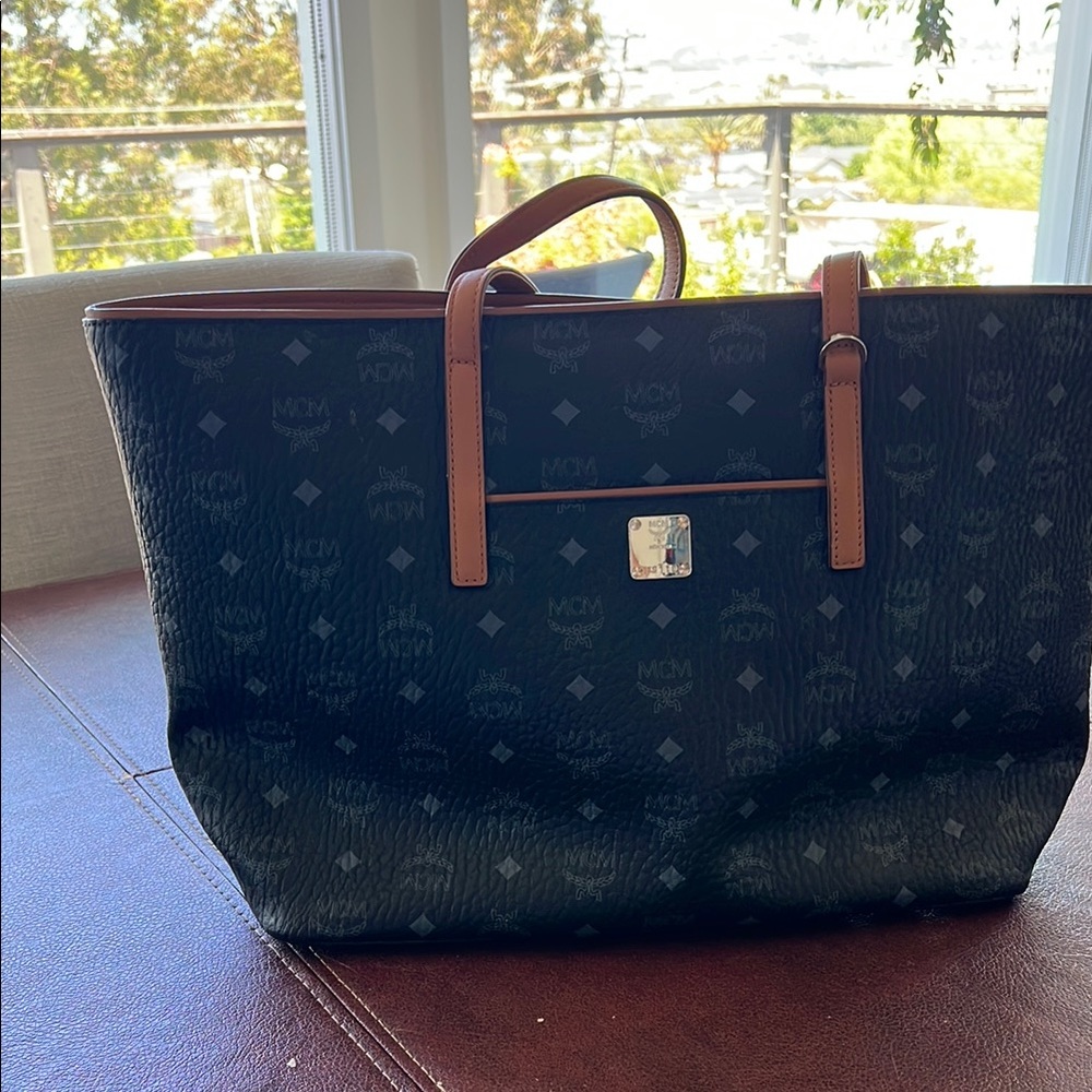 MCM Black and Brown Briefcase with Leather Accents